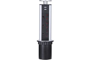 CURUK Kitchen Pull Pop Up Sockets for Worktop Desktop with 3 Power Sockets Plug 2 USB Ports - Chrome Effect