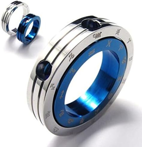 Sierra Stainless Steel Mens Womens Blue Silver Round Ring Detachable Couples Zodiac Symbol Pendant Necklace Set