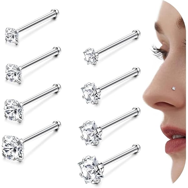 Lot 24 Piercings Nez Argent Sterling 925 - 3 Tailles 1,5mm 1,8mm 2,5mm - Transparent Avec Étui