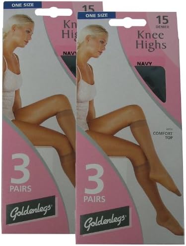 6 Pairs 15 Denier Comfort Top Knee Highs (Navy)