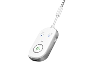 YIIFELL Bluetooth 5.3 Adaptateur Emetteur, 2 en 1 Emetteur Récepteur Prend en Charge 2 Écouteurs, 3,5 mm AUX Jack pour TV, Téléphone Portable, Système Audio de Voiture, Tablette, PC (Blanc)