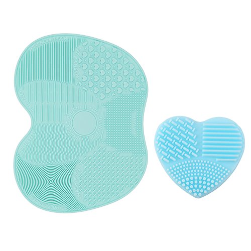 I-Dragon Makeup Brush Cleaning Mats,Makeup Brush Cleaner with 1 Apple Shaded Large Mat,1 Heart Shaped Small Mat Portable Washing Tool Silicone Brush Cosmetic Brush Cleaning Set