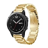 MuSheng For Garmin Fenix 5 Plus Armband Band, Luxus Fashion Fitness Edelstahl Ersatz Armband für Garmin Fenix 5 Plus GPS Watch (Gold)