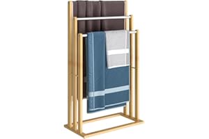 CASARIA Porte-Serviettes en Bambou sur Pied avec 3 Barres Support pour Serviettes Étagère de Salle de Bain