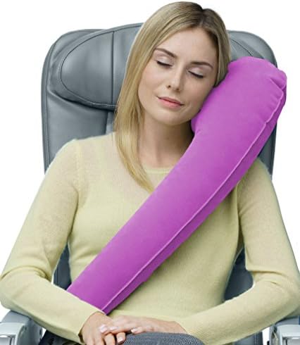 Ultimate Travel Pillow - Ergonomic - Lean Into It To Sleep - Fall Asleep Faster, Stay Asleep Longer (Rolls Up Small) (Pink)
