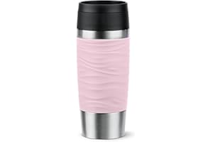 Emsa N20214 Travel Mug Wave Isolierbecher 0,36 Liter, neuer Komfort-Schraubverschluss, Edelstahl, 4h heiß und 8h kühl, 100% dicht, spülmaschinenfest, 360°-Trinköffnung, Pastellrosa