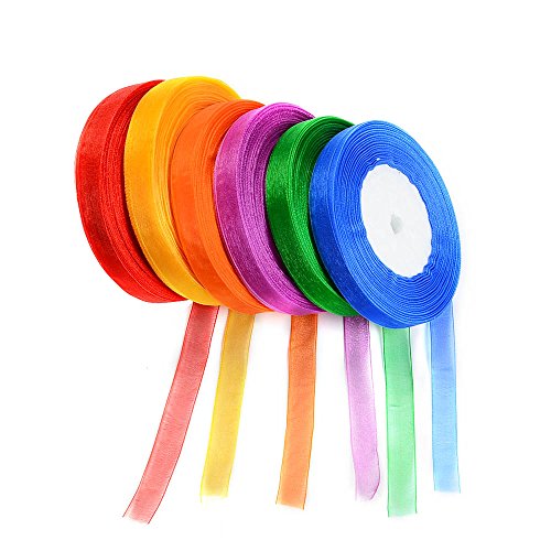 IDEALEBEN 6er Satinband 45m x 12mm Dekoband Geschenkband Band Satin Hochzeit Deko