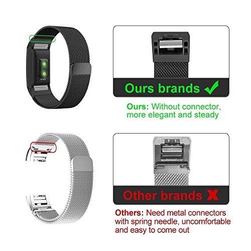 Fitbit Charge 2 Armband, eLander Milanese Edelstahl Replacement Wrist Band Strap Watchband Uhrenarmband Erstatzband mit Magnet-Verschluss und MetallschlieBe fur Fitbit Charge 2(Silber) - 6
