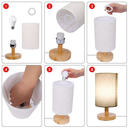 Rund Design Tischlampe Nachttischlampe, Holz und Stoffschirm Licht für Schlafzimmer, Wohnzimmer, Babyzimmer, Fensterdeko,Studentenwohnheim , Kommode, Couchtisch , Bücherregal - 4