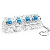 ZUDELLA Mechanical Keyboard Switch Keychain, Blue Switches, Transparent Keycaps, Tactile Clicky Fidget Toy, 4 Keys, for All A