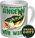 Produktbild 2605 Geburtstag Geschenke-Set Angler: WICHTIGERES ALS ANGELN – NUR WAS Premium Geschenk Fischen FischTasse Keramik, Original RAHMENLOS® in Geschenkbox + Button Angelgott