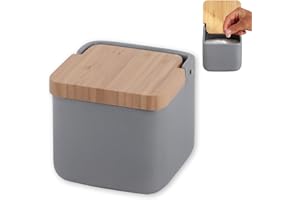 KOOK TIME Pot a sel cuisine | Boîte à sel en céramique avec couvercle en bambou, parfaite pour sel gros et sel fin | Céramique Colour: Gris mat |11.5 x 11.5 x 11.5 cm.