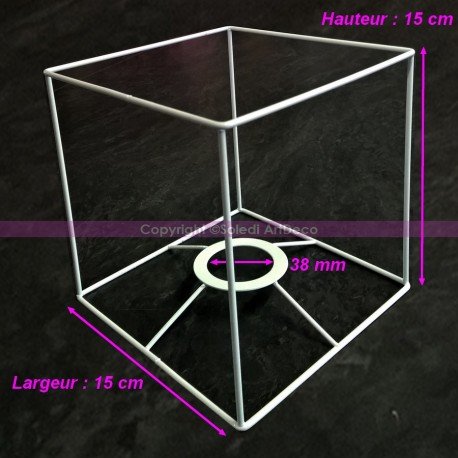 Gestell quadratisch weiß für Lampenschirm, Höhe und Breite 15 cm, für Stecknuss 38 mm