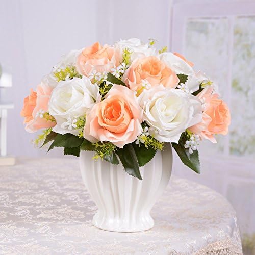 XPHOPOQ Artificial Flower Silk Flower Dried Flower Bundle Ceramic Vase Indoor Living Room Decoration Orange