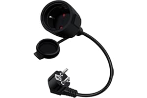 HuaLiSiJi Cable D'extension Schuko Coudé 16A 250V Mini Rallonge Electrique Rallonge électrique Courte Schuko 2 AC Prise IP44 pour Utilisation Extérieure ou Intérieure (Noir, 0.3m)