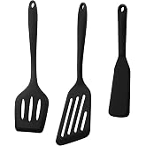 Set of 3 Non-Stick Silicone Spatulas with Slots, Heat Resistant and BPA Free, Kitchen Spatula, Ideal for Cooking Fish, Eggs a