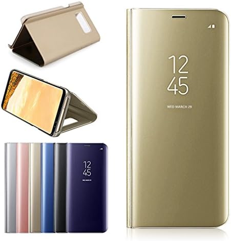 Aursen Samsung S8 Otterbox Case Dust Cover Mirror Leather Flip Magnetic Protective Cover with Kickstand for Samsung Galaxy S8-Gold