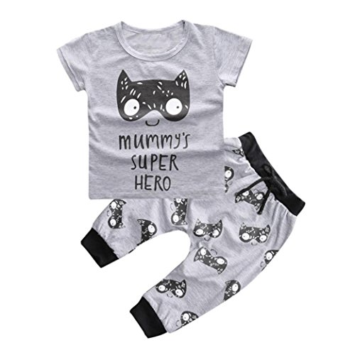 Decorie Newborn Baby Boys Girls Lovely Cat T-shirt Tops + Trousers Outfit 1 Set (12-24 Months, Grey)