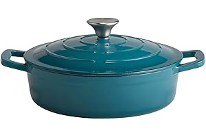 APS 88312 - Rostiera con coperchio "5 STARS", in ghisa, adatta a induzione, utilizzabile in forno, con supporto per coperchio, Ø 25 cm, 2,5 litri, turchese