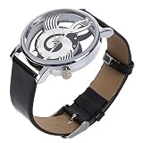 Kunstleder Quarz Armbanduhr - SODIAL(R)Damen Herren Musik Skelett Uhr Kunstleder Armband Quarz Armbanduhr Schwarz