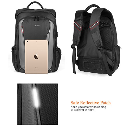 DTBG 17,3 Zoll Laptop Rucksack mit USB Port Nylon Rucksack Reise Rucksack Wasserdicht Rucksack für 17 – 17,3 Zoll HP / Dell / Asus / Lenovo / Männer / Frauen (Schwarz) - 5
