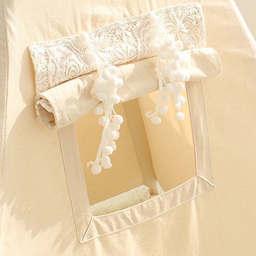 Lebze Teepee Tent for Kids - Natural Cotton Canvas Lace Play Wigwam for Baby Girls