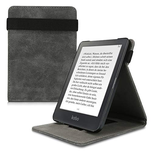 kwmobile Funda para Kobo Clara HD - Carcasa e-Book de Ante Artificial con Correa y Soporte - Gris Oscuro