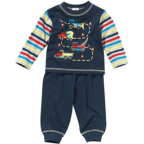 Lullaby Baby Boys Trucks Diggers Striped Cotton Pyjamas - Navy - 12/18 Months