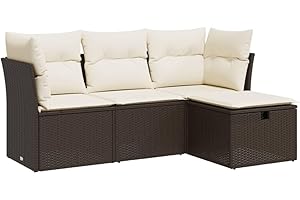 vidaXL Salon de Jardin 4 pcs avec Coussins Marron résine tressée, Ensemble de canapés d'extérieur, Ensemble de canapé d'angle de Jardin, Meuble d'angle de Jardin