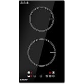 AMZCHEF Induction hob 2 burners with continuous heating, 10 power levels and boost, safety lock and timer, overheat protectio