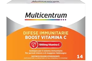 Multicentrum Difese Immunitarie, Boost Vitamina C, Integratore Alimentare con 1000 mg Vitamina C, Supporto per il Sistema Immunitario e il Metabolismo Energetico, 14 Bustine
