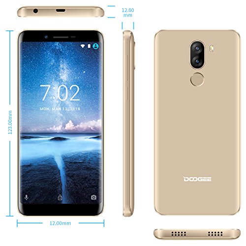 Smartphone ohne Vertrag, DOOGEE X60L 4G Dual SIM GÃ¼nstig Handy(18: 9 Vollanzeige), 5.5 Zoll Android 7.0 HD IPS Handys mit MTK6737V Quad Core, 2GB RAM+16GB ROM,Dual 13.0MP + 8.0MP RÃ¼ckfahrkamera, 3300mAh - RÃ¼ckseite Fingerabdruck entsperren - Gold