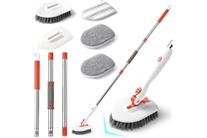 Onewly Duschschrubber mit langem Griff, 3-in-1 Badezimmer-Reinigungsbürste mit 61-134,6 cm verlängertem Griff, Reinigungsmittel für Küchen, Waschbecken, Toiletten, Böden, Sockelleisten, Fenster und