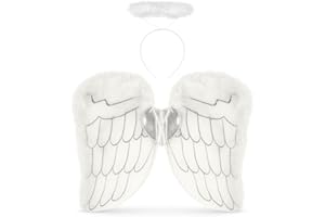 Lizzy Kids Nativity Angel Fairy Wings with White Halo Headband | One Size Children’s Angel Costume Set | White Feather Angel Wings & Halo | Christmas Nativity Plays, Parties