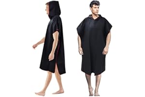 BUZIFU Poncho Surf Poncho ad Asciugamano in Microfibra Accappatoio Poncho da Surf 88 * 150CM Poncho Surf Asciugatura Rapida Poncho Fasciatoio con Cappuccio per Nuoto Surf Spiagge Doccia Viaggio, Nero