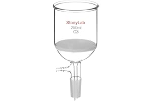 StonyLab Borosilicate Glass Buchner Filtering Funnel with Fine Frit(G3), 764mm Inner Diameter, 80mm Depth, with 24/40 Standard Taper Inner Joint and Vacuum Serrated Tubulation (250 mL)