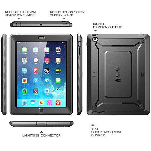 Apple iPad 4 / 3 / 2 Hülle , SUPCASE Heavy Duty [Unicorn Beetle PRO Series] Protective Case / Schutzhülle mit eingebautem Displayschutz + Impact Resistant Bumper (Schwarz) - 2