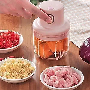 Girdhari Enterprise Portable USB Rechargeable Electric Fruit Vegetable Onion Garlic Cutter Food Speedy Chopper Mini Slicer, Food Processor (250 ml)