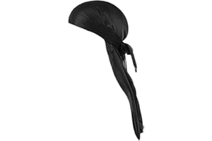 JEOPKO 1 Pcs Silky Durag Cap, Long Tail Durag for Men and Women -Perfect for 360 Waves Dreadlocks,Silky Satin Durag,Fashion Headbands Long Tail Hats Comfortable (Black)