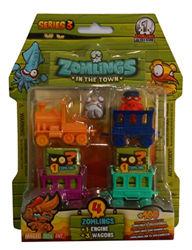 Magic Box Int. - Zomlings, Serie 3, incl. 4 Personaggi, 3 vagoni e 1 Locomotiva [Importato da UK]