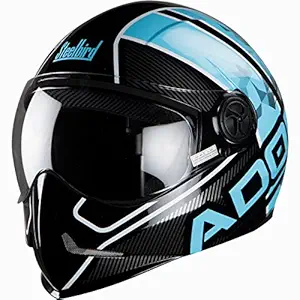 Steelbird Men's ISI Certified Adonis Majestic with Plain Visor in Glossy Finish ABS Helmet (Large 600 mm, Glossy Black with Sky Blue)