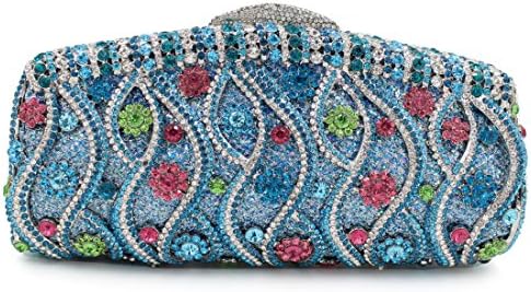 Luxury Crystal Daimond Hard Case Purse for Women Evening Clutch Handbag with Rhinestone (Blue)