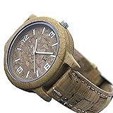 Naturkork mit Bambus-Handuhr, Unisex Männer Frauen Vegan Quarz Armbanduhr | Uhr Holz Uhr, umweltfreundliches Material Weiches, Flexibles und langlebiges Korkarmband Uhr Wa-87