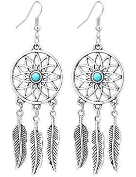 2LIVEfor Lange Ohrringe Ethno Gross Ohrringe Traumfänger Vintage Ohrringe lang Hängend Antik Style Silber Ohrringe...