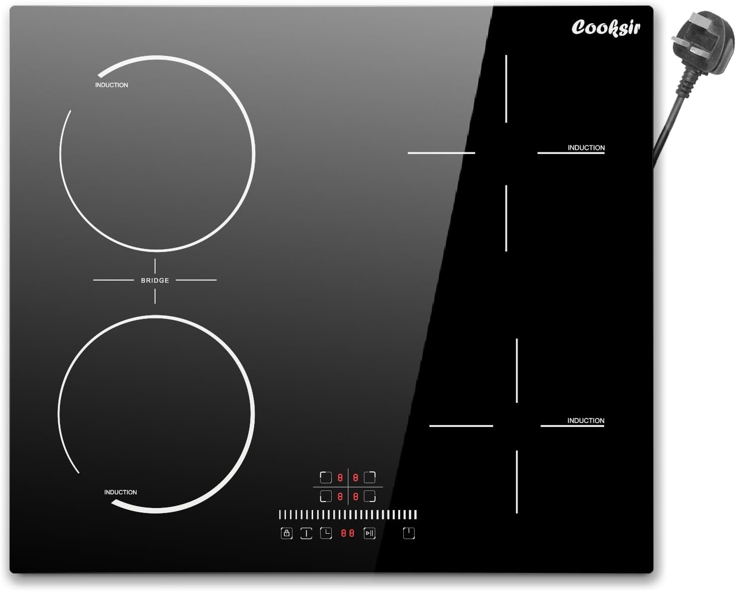 Induction Hob 60CM 4 Zone, Plug in Electric Hob 13 amp 4 ring, 2800W Electric Induction Hob 220V, Cooking Hob 60CM with Flexible Zone, Kitchen Hob with 99-Min Timer, Safety Lock