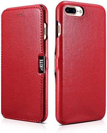 atKITE iPhone 8 Plus iPhone 7 Plus case, Genuine Leather Luxury Style Magnet Folio Case - Red - Unique Design - Ultra Slim - Precise Cut and Design - Handcrafted