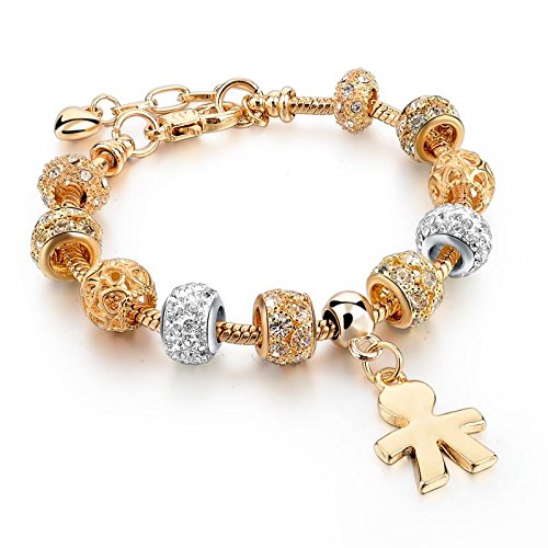 Fabulous Bijoux Bracelet Charms Perles Dorés Cristal Verre Petit Bonhomme Plaqué Or