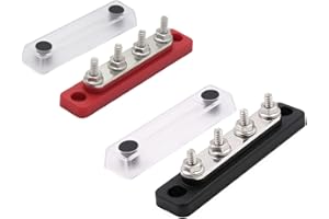 Gloaso Copper Busbar 12V-48V DC 100A Mini Bus Bar with 4x M5 Bolt Terminal Blocks Battery Distributor for Solar Car Truck Motorhome Boat Marine, 100 A Busbar Busbar Red & Black, Pack of 2