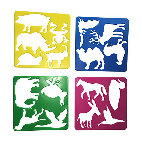 Jumbo Schablonen-Set, 34-tlg., inkl. 20 Malschablonen + Bastelschere + Block + 10 Buntstiften Inkl. praktischer Tragetasche. Zeichenschablonen, Schablonenmalerei, Stencil-Set - 3