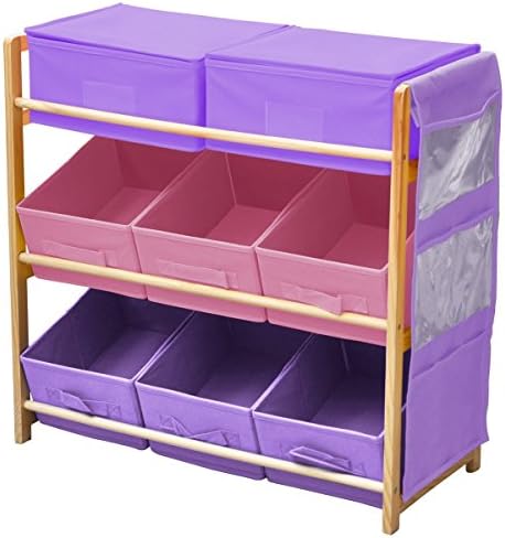 3 Tier Storage Toy Unit And 8 Pastel Coloured Storage Bins With Side Hanging Bag - Color: Blue-Pink